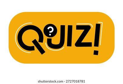 Um design moderno e atraente com a palavra "Quiz" em um estilo geométrico, definido em uma forma retangular arredondada. O design inclui um símbolo de ponto de interrogação e um ponto de exclamação