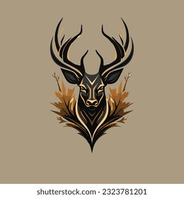 A modern and eye-catching logo design featuring a deer with long horns in a sleek and geometric style. The vector illustration showcases the herbivore's strength and grace, with clean lines and a cont