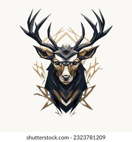 A modern and eye-catching logo design featuring a deer with long horns in a sleek and geometric style. The vector illustration showcases the herbivore's strength and grace, with clean lines and a cont