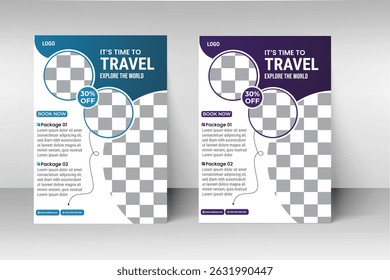 Modern and eye-catching travel flyer template, perfect for promoting holiday packages, tours, or travel agencies. Fully editable, professional layout with vibrant colors.