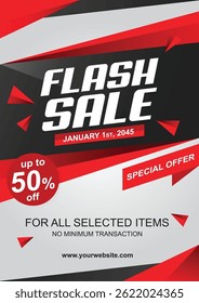 Modern and eye-catching vector flyer design for flash sale promotion. Features bold typography, vibrant colors, and dynamic layout ideal for marketing, retail discounts, online ads, seasonal offers