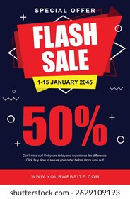 Modern and eye-catching vector flyer design for flash sale promotion. Features bold typography, vibrant colors, and dynamic layout ideal for marketing, retail discounts, online ads, seasonal offers