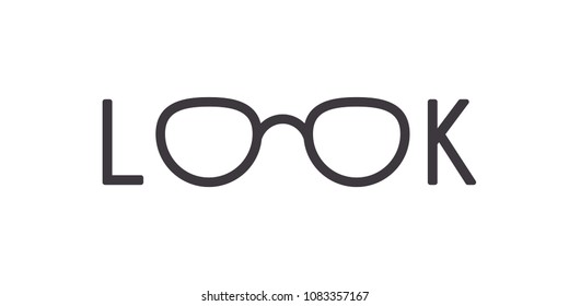Modern eyeglasses frame in a word look isolated on white background. Stock vector illustration of logo for glamour lifestyle, sunglasses shop, fashion stylist.