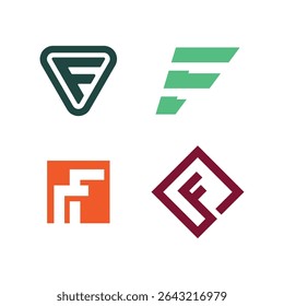 Paquete moderno del logotipo de la letra F – iconos del vector de la negrita, planos y geométricos