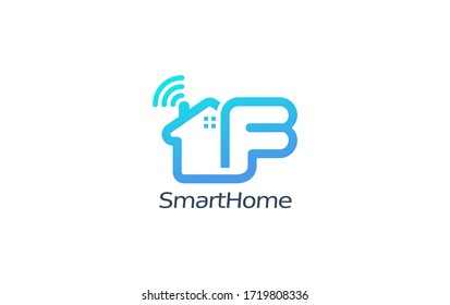 Modern F Letter smart home company logo. creative emblem house design. initial brand template.