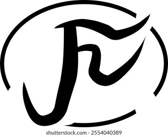 Modern F logo design with black circle dotted line. abstract F logo in Doodle style