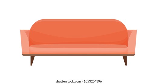 Modern fabric comfortable sofa isolated on white background. Cozy furniture in classic style for home or office interior. Flat vector cartoon illustration of soft minimalist couch