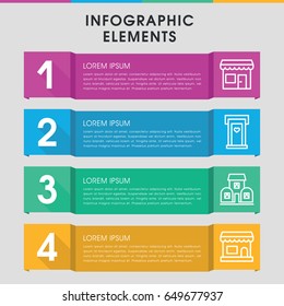 Modern facade infographic template. infographic design with facade icons includes door with heart, building. can be used for presentation, diagram, annual report, web design.