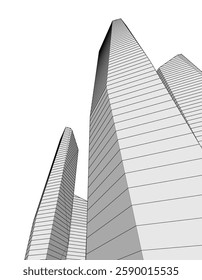 Modern Facade Skyscrapers. Minimalist Architectural Urban Skyline with Contemporary Buildings