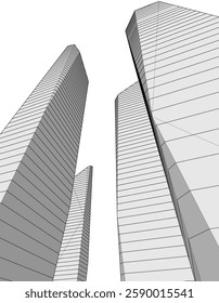 Modern Facade Skyscrapers. Minimalist Architectural Urban Skyline with Contemporary Buildings