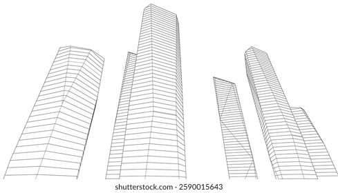 Modern Facade Skyscrapers. Minimalist Architectural Urban Skyline with Contemporary Buildings