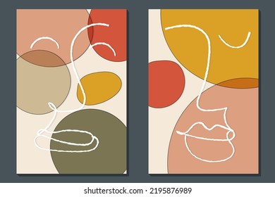 Arte moderno en línea facial. Formas y líneas mínimas. Decoración casera. Efecto acuarela dibujado a mano para pintar formas y rostros de líneas de arte. Diseño boho contemporáneo. Cara de arte abstracta moderna.