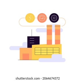 Modern factory building. Industrial working processes. Infographic element. Flat illustration. Vector file.