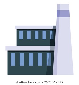Modern factory building with a large chimney emitting smoke, representing industry and manufacturing