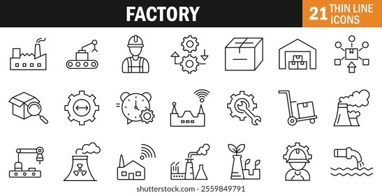 "Modern Factory Icon Representing Industrial Production, Manufacturing, and Automated Operations"