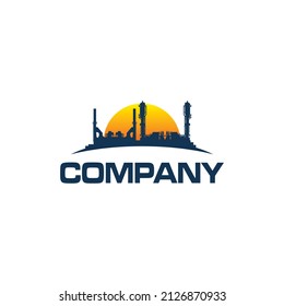 modern factory skyline silhouette vector logo design