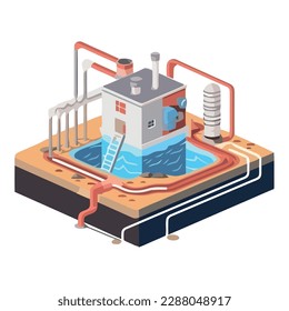 Modern factory symbolizes pollution in the environment isolated