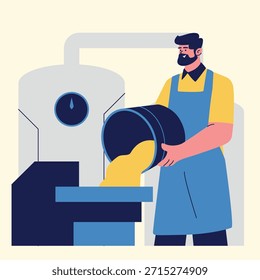 Ilustración líquida de maquinaria de operación de trabajador de fábrica moderno