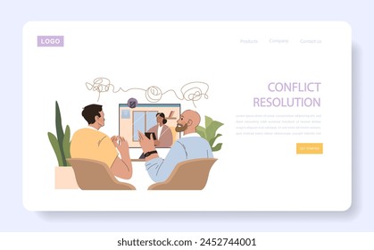 Modern Families concept. Two men engage in mediation with a professional. Resolving conflicts with constructive dialogue.