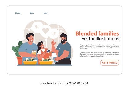 Modern Family Dynamics. Two loving men prepare a meal with their joyful daughter, reflecting the everyday beauty and strength of gay couples raising children. Kitchen moments. Flat vector.