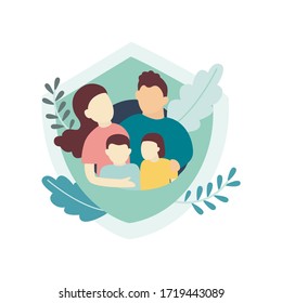 Modern family with mom dad son and daughter template flat on white background