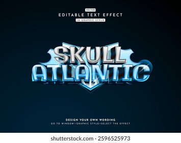 modern fantasy skull atlantic blue silver 3d shiny game logo text effect