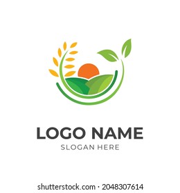 modern farm logo design template concept vector with flat colorful style