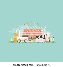 Modern Farm Technology Vector Concept Illustration