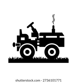 Modern Farm Tractor Vector, Green Agricultural Tractor Side View, Minimalist Farm Tractor Icon