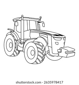 Modern Farm Tractor Vector Outline – Agricultural Machinery Line Art for Coloring Pages, Farming Designs, and Vehicle Illustrations