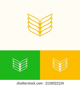 Modern farm wheat grain logo vector design concept. Agriculture food company brand logomark illustration template. Representing organic, plant, seed, vegan, food, harvest, health, bread, cereal.