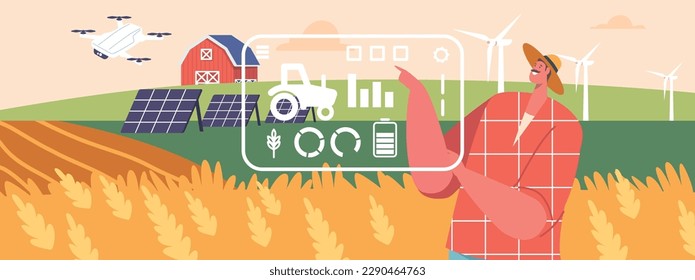 Modern Farmer Male Character Use Precision Farming Techniques And Data-driven Insights Are At The Core Of The Smart Farm