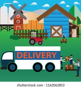 Modern farmers change his process of buy product  to online business with application - Vector Illustration