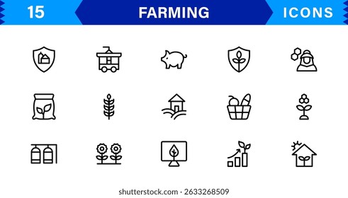 Modern Farming Icon Set Featuring Agriculture, Harvest, Tractor, Crop, and Eco Concepts in a Clean, Professional, and SEO-Optimized Vector Style