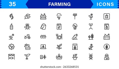 Modern Farming Icon Set Featuring Agriculture, Harvest, Tractor, Crop, and Eco Concepts in a Clean, Professional, and SEO-Optimized Vector Style