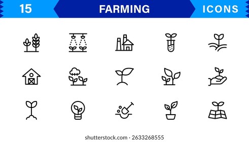 Modern Farming Icon Set Featuring Agriculture, Harvest, Tractor, Crop, and Eco Concepts in a Clean, Professional, and SEO-Optimized Vector Style
