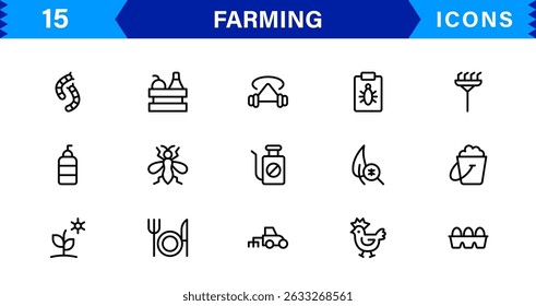 Modern Farming Icon Set Featuring Agriculture, Harvest, Tractor, Crop, and Eco Concepts in a Clean, Professional, and SEO-Optimized Vector Style