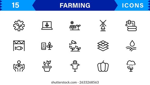 Modern Farming Icon Set Featuring Agriculture, Harvest, Tractor, Crop, and Eco Concepts in a Clean, Professional, and SEO-Optimized Vector Style