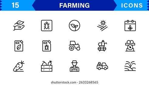 Modern Farming Icon Set Featuring Agriculture, Harvest, Tractor, Crop, and Eco Concepts in a Clean, Professional, and SEO-Optimized Vector Style