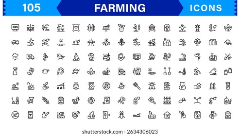 Modern Farming Icon Set Featuring Agriculture, Harvest, Tractor, Crop, and Eco Concepts in a Clean, Professional, and SEO-Optimized Vector Style