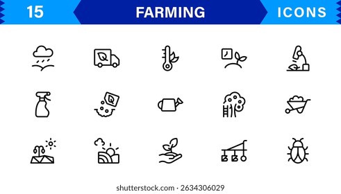 Modern Farming Icon Set Featuring Agriculture, Harvest, Tractor, Crop, and Eco Concepts in a Clean, Professional, and SEO-Optimized Vector Style