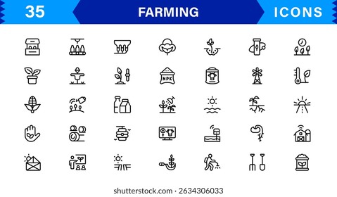 Modern Farming Icon Set Featuring Agriculture, Harvest, Tractor, Crop, and Eco Concepts in a Clean, Professional, and SEO-Optimized Vector Style