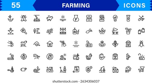 Modern Farming Icon Set Featuring Agriculture, Harvest, Tractor, Crop, and Eco Concepts in a Clean, Professional, and SEO-Optimized Vector Style