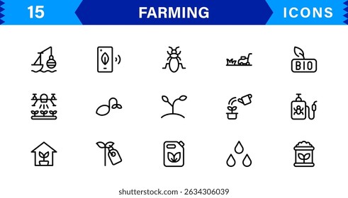 Modern Farming Icon Set Featuring Agriculture, Harvest, Tractor, Crop, and Eco Concepts in a Clean, Professional, and SEO-Optimized Vector Style