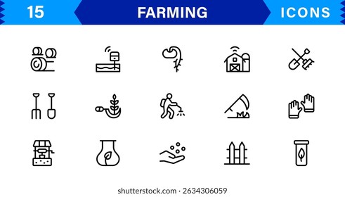 Modern Farming Icon Set Featuring Agriculture, Harvest, Tractor, Crop, and Eco Concepts in a Clean, Professional, and SEO-Optimized Vector Style