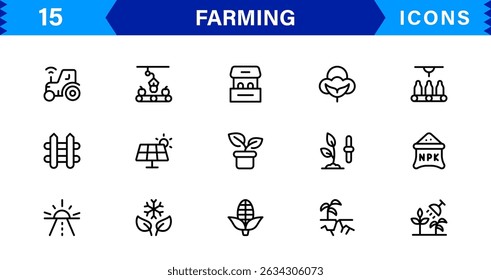 Modern Farming Icon Set Featuring Agriculture, Harvest, Tractor, Crop, and Eco Concepts in a Clean, Professional, and SEO-Optimized Vector Style