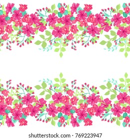 Modern fashion border design fabric for clothes, surfaces, wallpaper, textiles. Seamless floral cute pattern in small flower. Trendy colors millefleurs.  