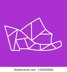 Modern fashion open toe shoes in minimalist flat style. Polygonal vector icon with thin lines on colorful purple background. Classic elegant clogs on high heels.Footwear for women.Sandals illustration