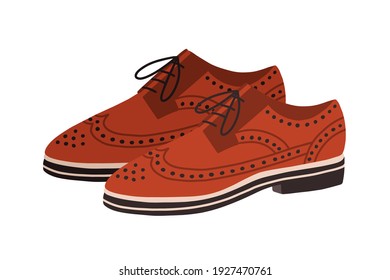 Modern fashion oxford shoes with flat sole. Trendy footwear decorated with eyelet tabs. Colored vector illustration isolated on white background