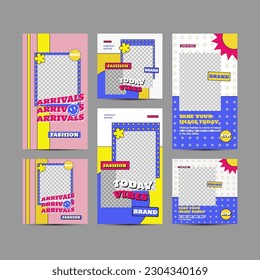 Modern fashion sale social media post templates with 90's style